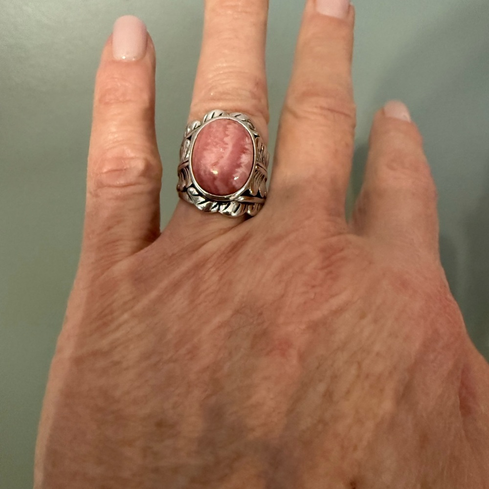 JTV Pink and Silver Statement Ring with Intricate Design